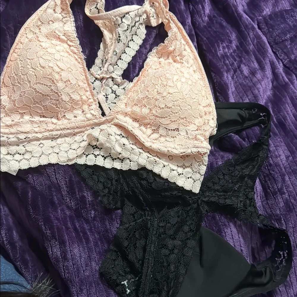 Lace Bralette 2pk - Black and Blush